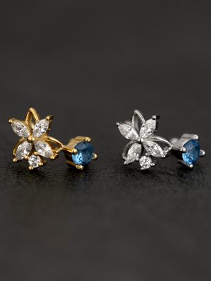 S925 Sterling Silver Blue Diamond Zirconium Flower Ear Clip Women's Light Luxury Simple High-end Temperament All-match Ear-free Ear Clip