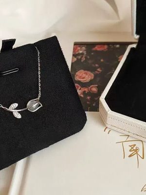 S925 Sterling Silver Plated 14K Gold Cat's Eye Tulip Necklace Women's Design Elegant Rose Collarbone Chain