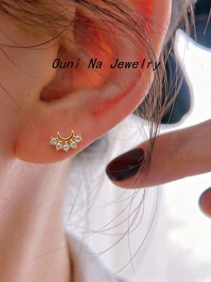 S925 Sterling Silver Plated 14K Gold Star Moon Earrings with Zircon Light Luxury Elegant Earrings Support Mixed Batch Ouni Na