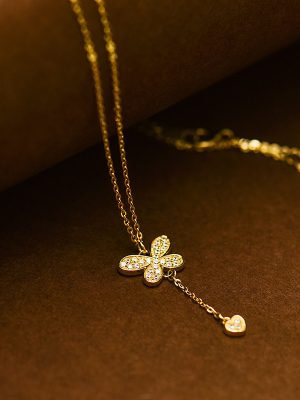 S925 Sterling Silver Plated 18K Gold Butterfly Pendant Tassel Necklace Women's Light Luxury All-match Small Fresh Diamond Clavicle Chain HME