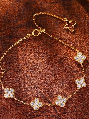 Alice ~ S925 sterling silver plated 18K gold zircon butterfly and four-leaf clover bracelet design female telescopic HME