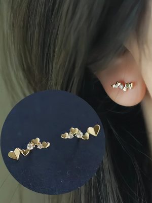 S925 Sterling Silver Plated 14K Gold Four Love Diamond Earrings Women's Mini Exquisite Design Fashion Joker Earrings