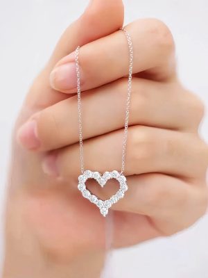 S925 Sterling Silver Cute Sweet Diamond Love Necklace Women's Hollow Heart-shaped Simple Design Fashion All-match