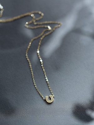 S925 Sterling Silver Plated 14K Gold U-Shaped Horseshoe Shape Necklace Women's Mini Clavicle Chain Exquisite Small All-Match Necklace