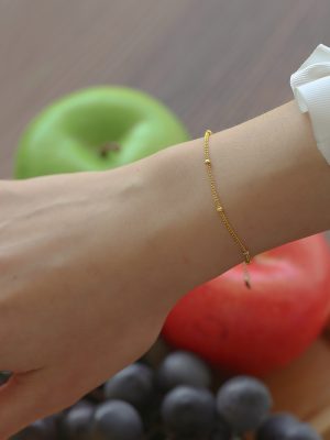 Japanese 925 Sterling Silver 14K Gold Plated Classic Round Bead Bracelet Women's Light Luxury All-match Fashion Bracelet Ouni Na