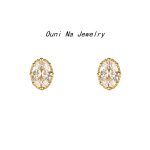 S925 Sterling Silver Plated 14K Gold French Pigeon Egg Diamond Earrings Retro Oval Style Gentle All-match Earrings Female Ouni Na