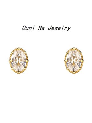 S925 Sterling Silver Plated 14K Gold French Pigeon Egg Diamond Earrings Retro Oval Style Gentle All-match Earrings Female Ouni Na