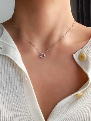 S925 Sterling Silver Plated 14K Gold Classic Small Circle Necklace Women's Simple Ins Style Light Luxury Collarbone Chain Women's Pendant
