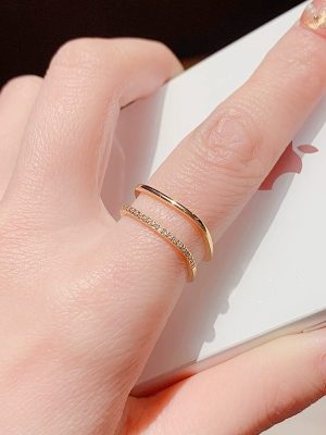 S925 Sterling Silver Plated 14K Gold Double Layer Opening Ring Women's High Level Diamond Elegant Adjustable Index Finger Ring Ouni Na