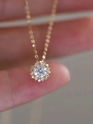 S925 Sterling Silver Plated 14K Gold Small Sun Necklace Women's Design High-grade Elegant Flower Style Elegant Clavicle Chain