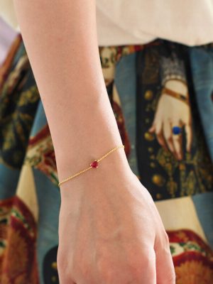 S925 Sterling Silver Plated 14K Gold Red Heart Bracelet Cute Elegant Simple Japanese Style Red Gemstone Bracelet for Women