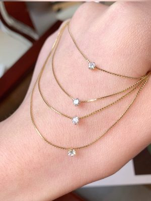 Mermaid's Tears S925 Sterling Silver Plated 18K Gold Super Flash 4mm Zircon Single Diamond Very Fine Clavicle Chain Atmosphere Necklace for Women