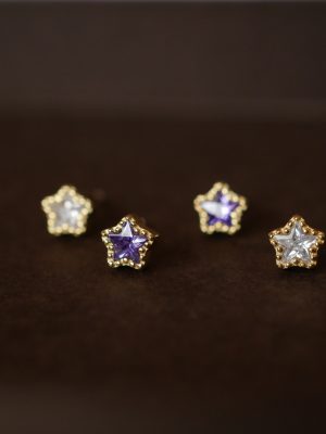 S925 Sterling Silver Plated 14K Gold Five-pointed Star Earrings Women's Simple Ins Earrings Small and Exquisite Diamond Earrings Ouni Na