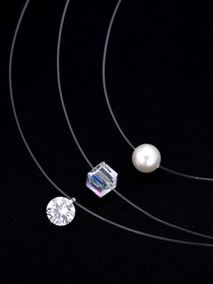 S925 sterling silver transparent fishing line zircon pearl pendant necklace aurora sugar all-match small fresh clavicle chain