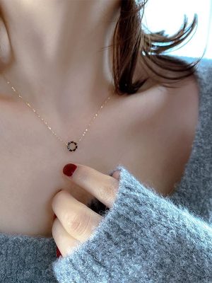 Korean Popular S925 Sterling Silver 14K Gold Necklace Women's Exquisite Shiny Diamond Ring Chain Clavicle Chain Trendy Gift Ouni Na