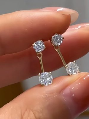 S925 Sterling Silver Plated 16K Gold Simple Rear Hanging Small Diamond Earrings Women's Diamond Elegant One-Style Two-Wear Super Fairy Earrings