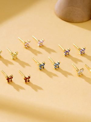 S925 sterling silver fashion 12 birthstone butterfly colored diamond earrings personality stacked diamond month birthday earrings wholesale