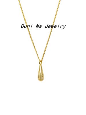 S925 Sterling Silver Plated 14K Gold Drop Pendant Necklace Women's Simple Light Luxury Versatile Design Collarbone Chain Ouni Na