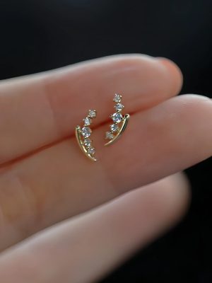 S925 Sterling Silver Plated 14K Gold Wheat Ear Gradient Diamond Earrings Women's Simple Fashion All-match Japanese Earrings