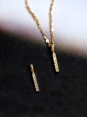 S925 sterling silver plated 14k gold diamond pendant necklace women's pendant row drill small straight stick fresh artistic clavicle chain