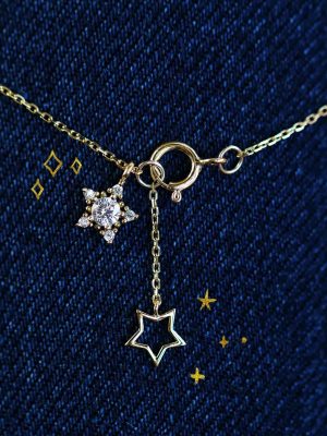 S925 Sterling Silver Plated 14K Gold Full Diamond Star Necklace Women's Double Five-pointed Star Design Ins Style Fashion All-match Clavicle Chain