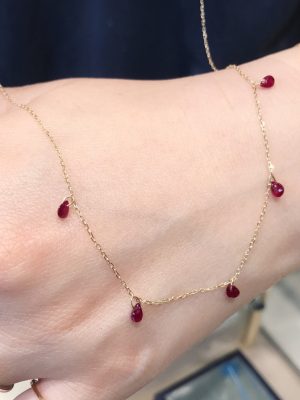 925 Sterling Silver 18K Gold-plated Red Corundum Gushi Necklace Women's French Style Exquisite Simple Stacked Clavicle Chain