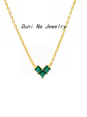 S925 Sterling Silver Plated 14K Gold Emerald Diamond Love Necklace Women Japanese Design High Clavicle Chain Ouni Na