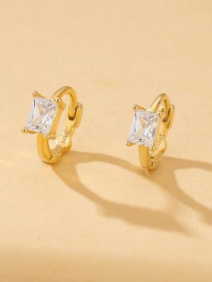 S925 Sterling Silver Super Flash Geometric Square Zircon Ear Buckle Light Luxury Korean Fashion Instagram Style All-match Earrings Women