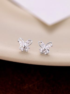 S925 sterling silver inlaid zircon butterfly earrings women's sweet temperament fashion light luxury simple ear hole earrings wholesale