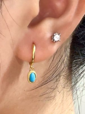 925 Sterling Silver Plated 18K Gold Natural Turquoise Ear Drop Earrings Women's Fashion Design Ear Buckle Personalized Vintage