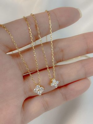 Japanese S925 Sterling Silver Plated 14K Gold Set Zircon Necklace Women's Flash Diamond Light Luxury All-match Four-leaf Clover Clavicle Chain Ouni Na