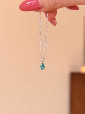 S925 Sterling Silver Platinum Plated Paraiba Color Drop-Shaped Zircon Clavicle Chain Women's Light Luxury Fashion All-Match High-Level HME