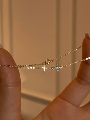 S925 Sterling Silver 14K Gold Plated Cross Bracelet Women's Diamond Exquisite Thin Chain Stacked Bracelet Ouni Na