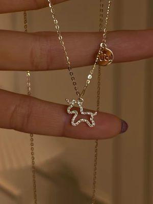 S925 Sterling Silver Plated 14K Gold Unicorn Zircon Necklace Luck Pendant Light Luxury Clavicle Chain Ouni Na
