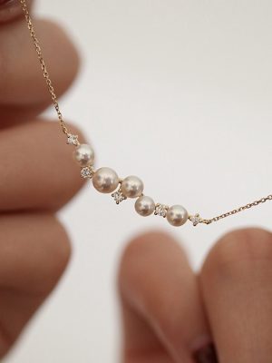 "Galaxy" S925 Silver Plated 18K Gold Bead Pearl Zircon Clavicle Necklace Advanced Design Temperament All-match HME