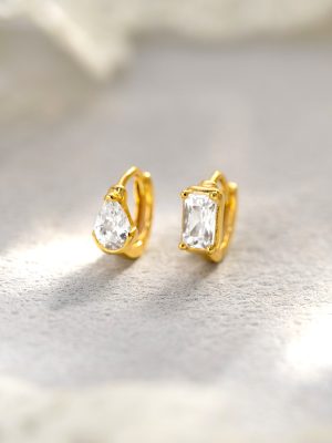 S925 Sterling Silver Water Drop Ear Buckle Women's Flash Set Rectangular Zircon Earrings Light Luxury High-grade All-match Earrings Wholesale