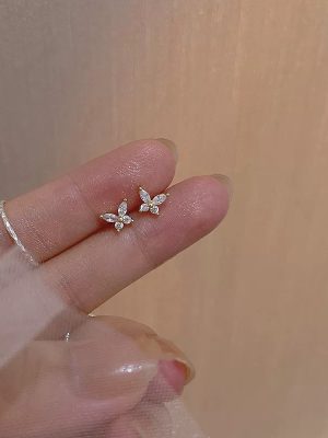 S925 Sterling Silver Plated 14K Gold Small Butterfly Diamond Earrings Women's Mini Small and Exquisite Elegant Design Earrings Ouni Na