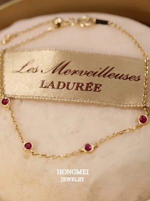S925 Sterling Silver Plated 18K Gold Ruby Mini Benmingnian Bracelet Exquisite Light Luxury High Elegant Bracelet
