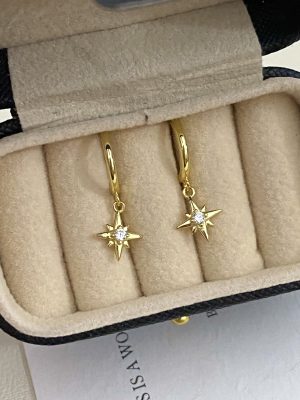 [Night Meteor] S925 Sterling Silver Plated 18K Gold Bamang Star Zircon Earrings Drop Earrings Female Design ins Earrings