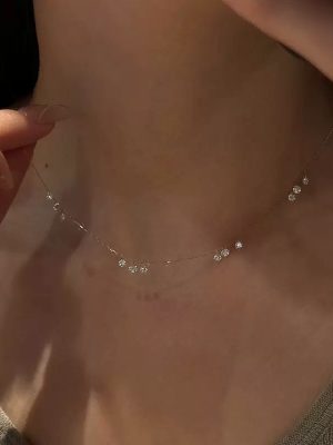 925 Sterling Silver Plated 18K Gold Super Fairy Small Water Drops Flash Diamond White Stone Necklace Refined Clavicle Chain Necklace Simple Female