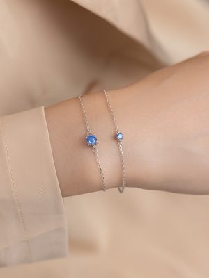 S925 Sterling Silver Aqua Blue Zircon Brilliant Bracelet Women's Simple New Light Luxury Slim One Diamond All-match Bracelet