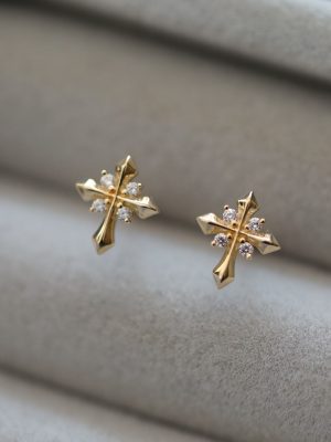 Cross Starlight S925 Sterling Silver Plated 18K Gold Exquisite Atmosphere Micro-inlaid Cross Style Chic Earrings Daily HME