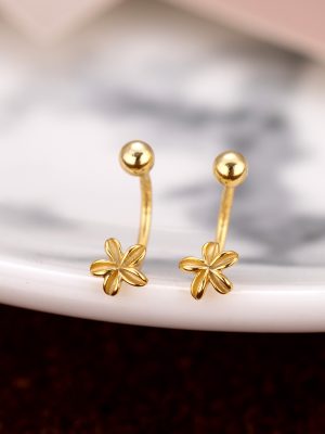 S925 Sterling Silver Flower Hook Screw Earrings Women's Design Simple Five-petal U-shaped Earrings