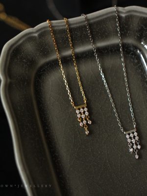 Bead Curtain ~ S925 Silver Plated 14K Gold Necklace Entry Luxury French Style Retro Court Style Tassel Smart Zircon Clavicle Chain Female HME