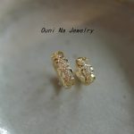 Japanese and Korean S925 Sterling Silver Plated 14K Gold Earrings Earrings with Diamond Lace Edge Ear Buckle Ear Ring for Women Ouni Na
