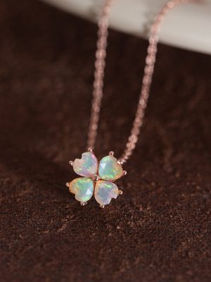 S925 Silver Dream Natural Opal Cherry Blossom Pendant Women's Simple Fashion High-grade All-match Clavicle Chain