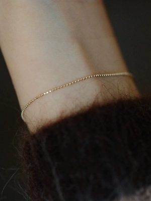 S925 Sterling Silver Plated 14K Gold Mini Gold Doudou Extremely Fine Round Bead Bracelet Rice Bead Slim All-Match Japanese and Korean Plain Chain Female Ouni Na