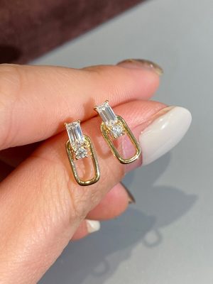 S925 sterling silver plated 18K gold paper clip earrings inlaid zircon simple versatile temperament luxury HME