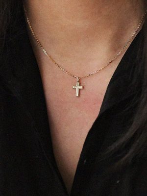 S925 Sterling Silver Plated 14K Gold Simple Cross Necklace Clavicle Chain Women's Fashion All-match Pendant Gift