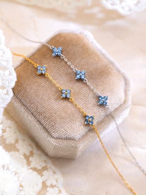 S925 Sterling Silver Blue Zircon Four-leaf Clover Bracelet Women's Mori Style Light Luxury Fashion Bracelet Design Commuting All-match Trendy